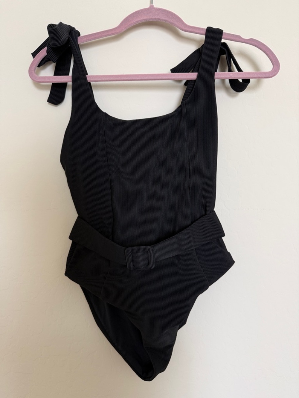 Beach Riot Black Ribbed One-Piece Swimsuit with Tie Shoulder Straps